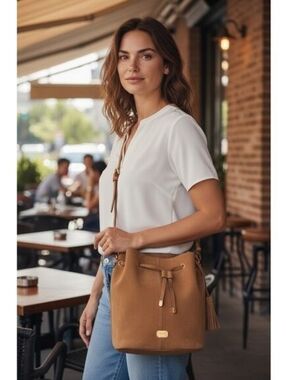 Ralph Lauren | Brown Leather Drawstring Shoulder Bucket Bag